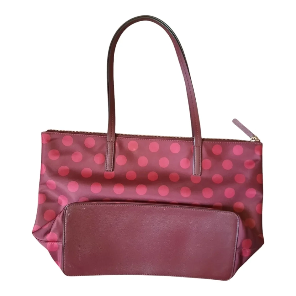 Kate Spade Hayden Blackberry Nylon Leather Polka Dot Top Zip Tote Purse K4871